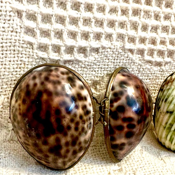 2 Vtg 70’s Natural Shell Trinket Boxes Rosary Holder Turbo Shell & Tiger Cowrie - Picture 3 of 14